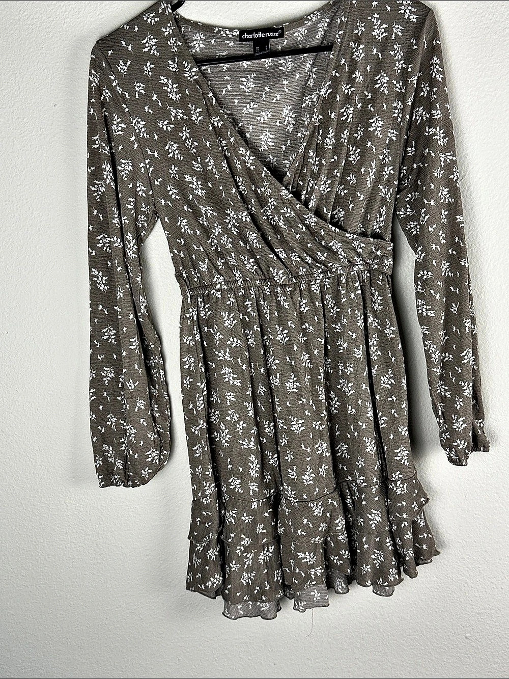 Charlotte Russe Floral Wrap Mini Dress in Brown & White Size Small